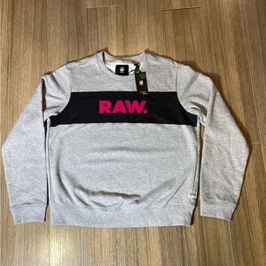 RAW Women’s Gray &‎ Black Crewneck Sweater with Pink Detail – Size L